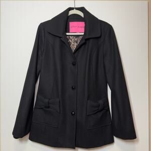 Betsey Johnson Women's Wool Blend Pea Coat Bow Y2K Gothcore Pin Up Rockabilly